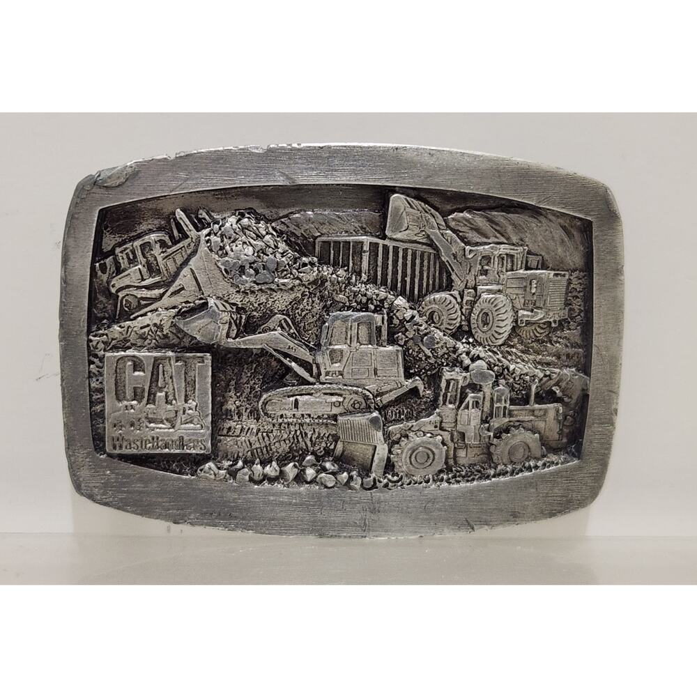 Vtg Caterpillar CAT Waste Handlers Belt Buckle Pewter Norscot Group 1992